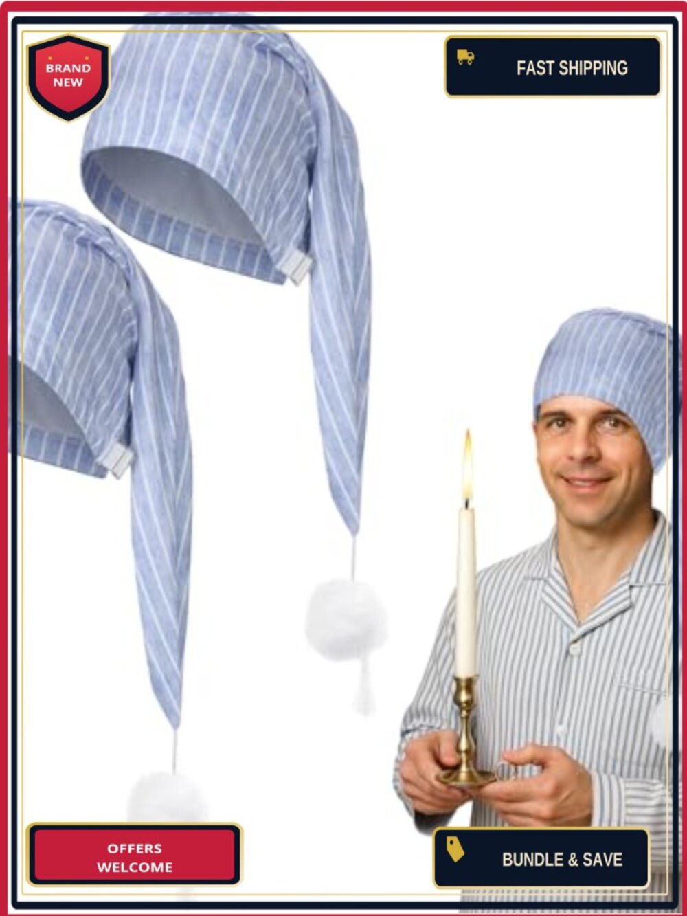 2 Pcs Mens Adjustable Sleeping Cap Milk Fiber Night Hat Striped